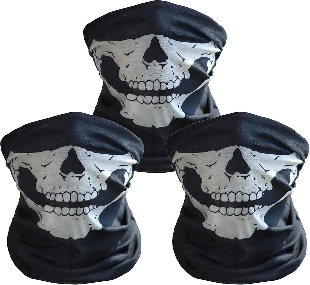 3 Pack Skull Balaclava Face Mask, Black Motorcycle Ski Half Mask