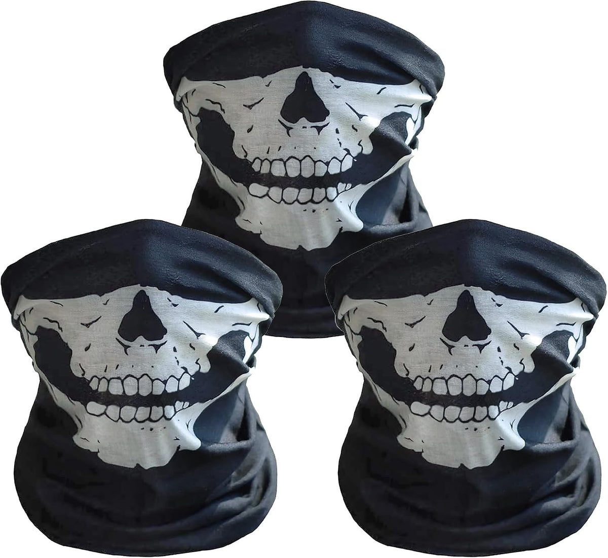 3 Pack Skull Balaclava Face Mask, Black Motorcycle Ski Half Mask
