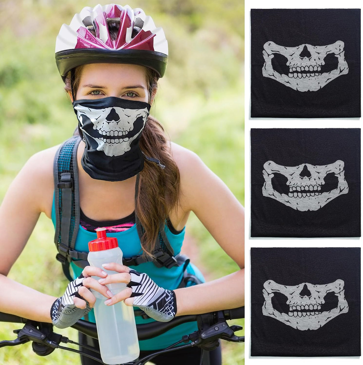 3 Pack Skull Balaclava Face Mask, Black Motorcycle Ski Half Mask